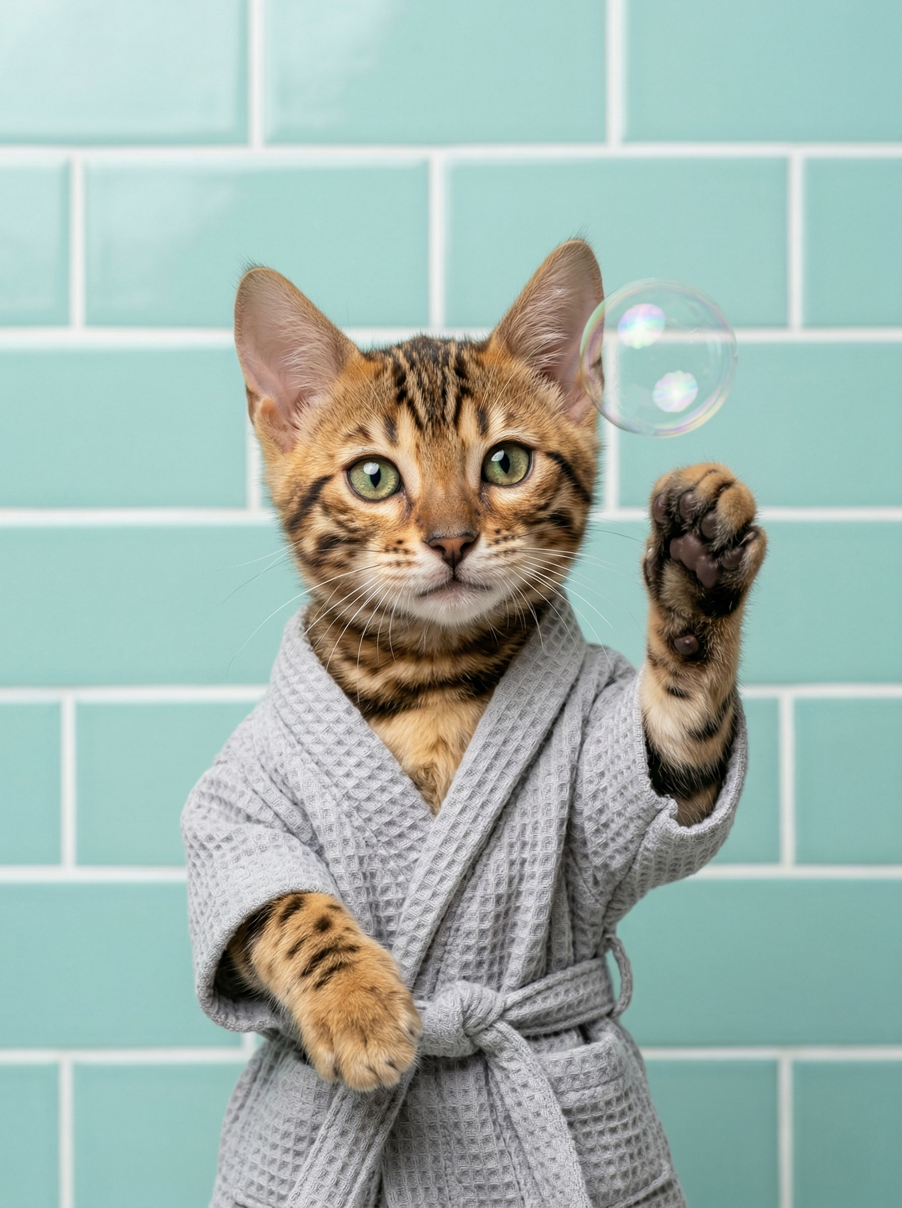 "The Bubble Princess" - Modern Bathroom Pet Canvas with Bow
