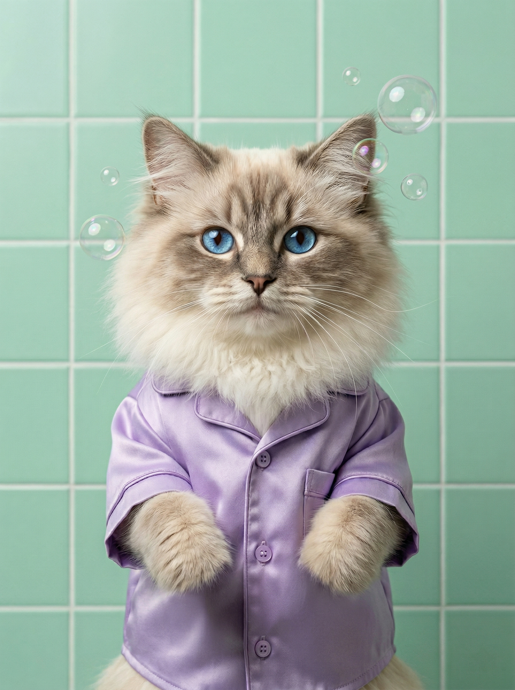 "The Bubble Princess" - Modern Bathroom Pet Canvas with Bow