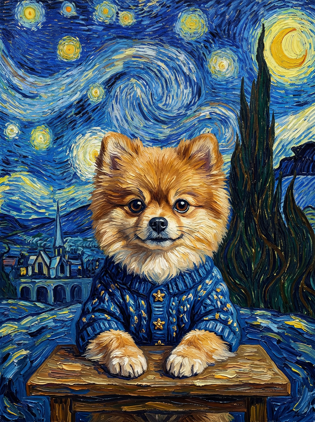 "Midnight Swirls" - Deep Blue Starry Custom Pet Portrait