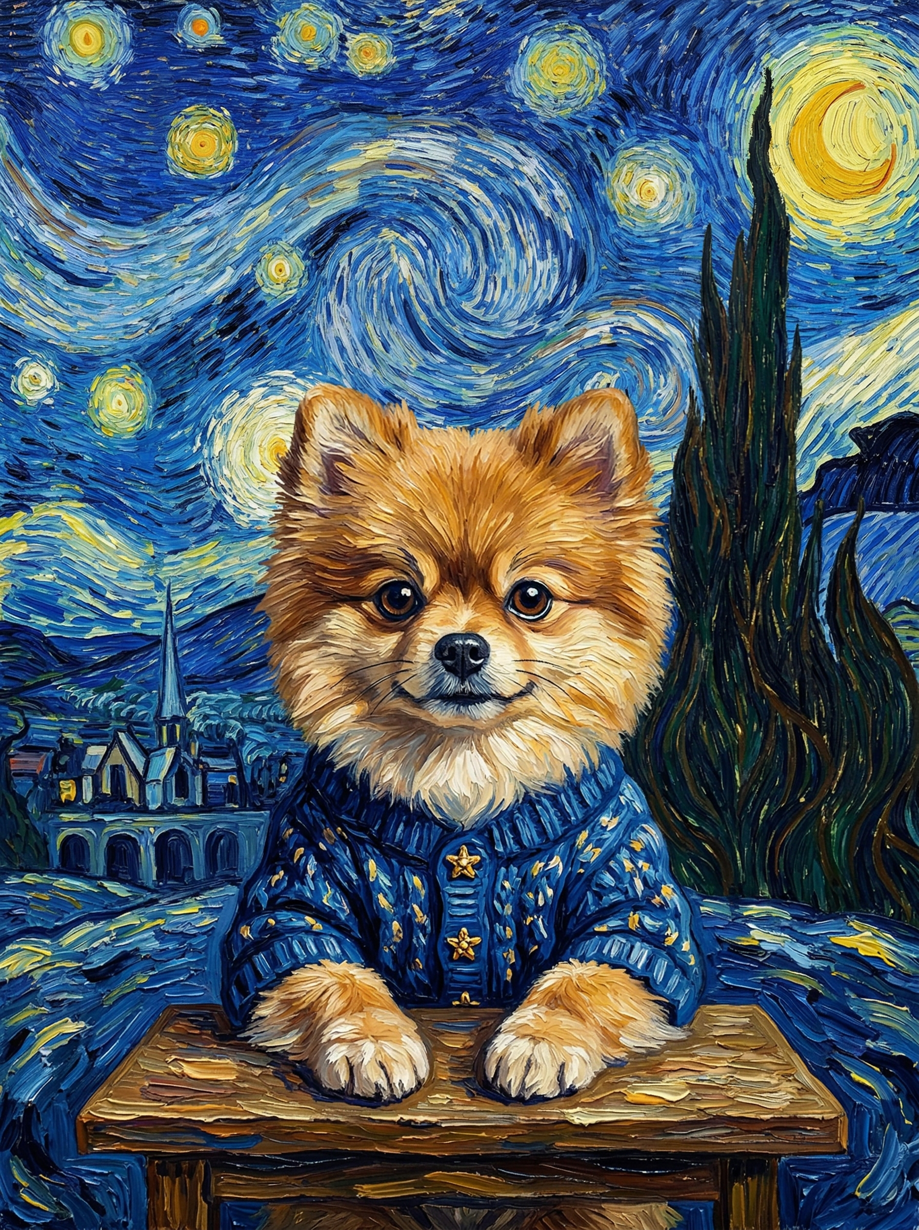 "Midnight Swirls" - Deep Blue Starry Custom Pet Portrait