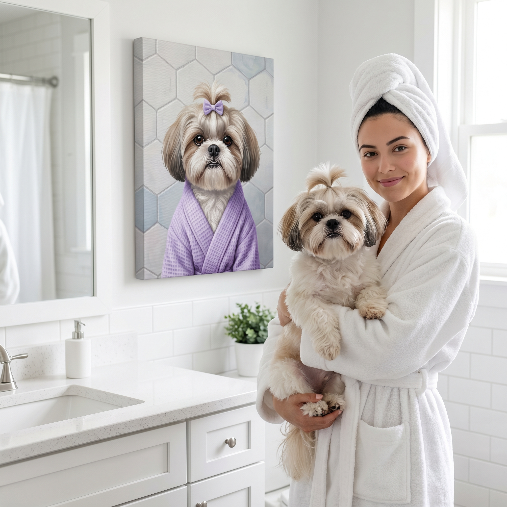 "The Spa Queen" - Modern Waffle Robe Custom Pet Portrait