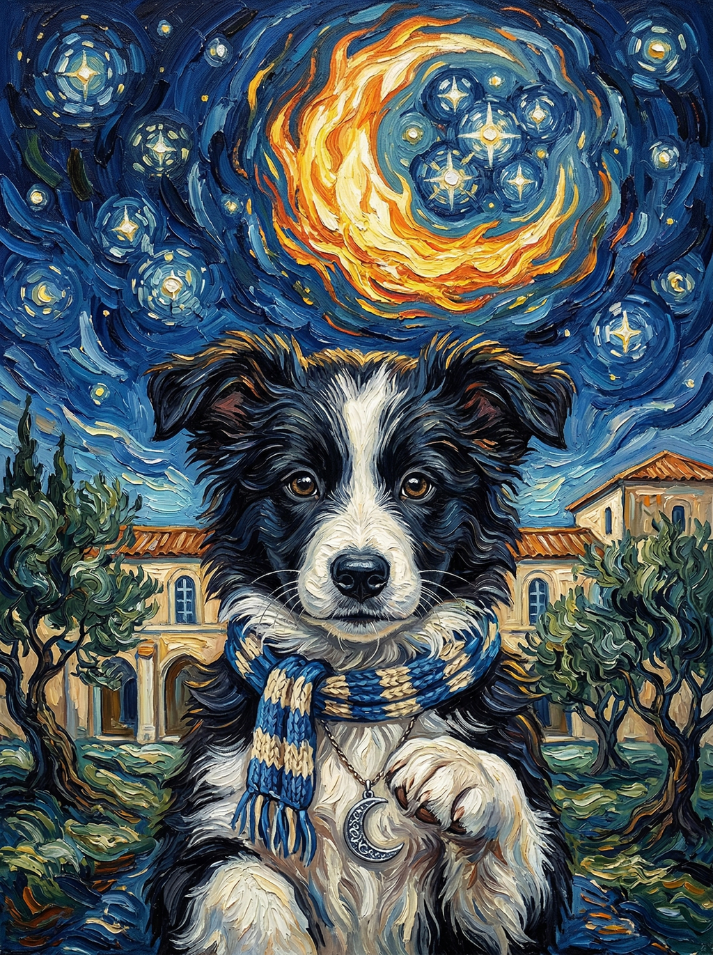 "Midnight Swirls" - Deep Blue Starry Custom Pet Portrait