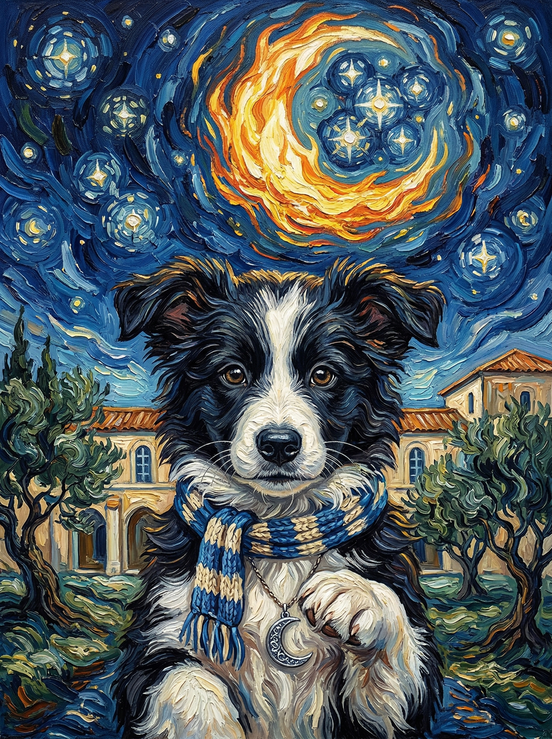 "Midnight Swirls" - Deep Blue Starry Custom Pet Portrait