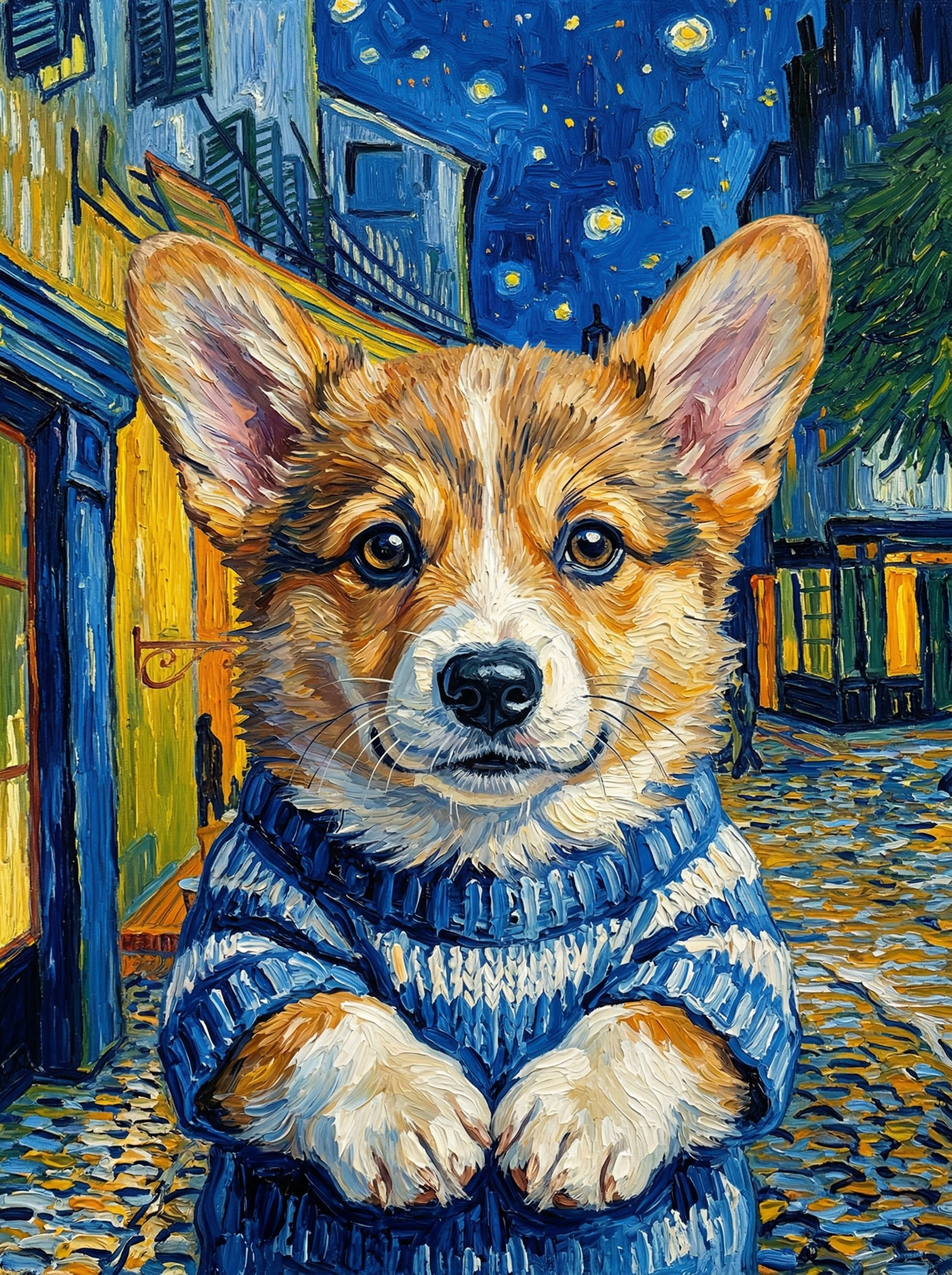 "Evening Terrace" - Warm Amber & Blue Custom Pet Canvas