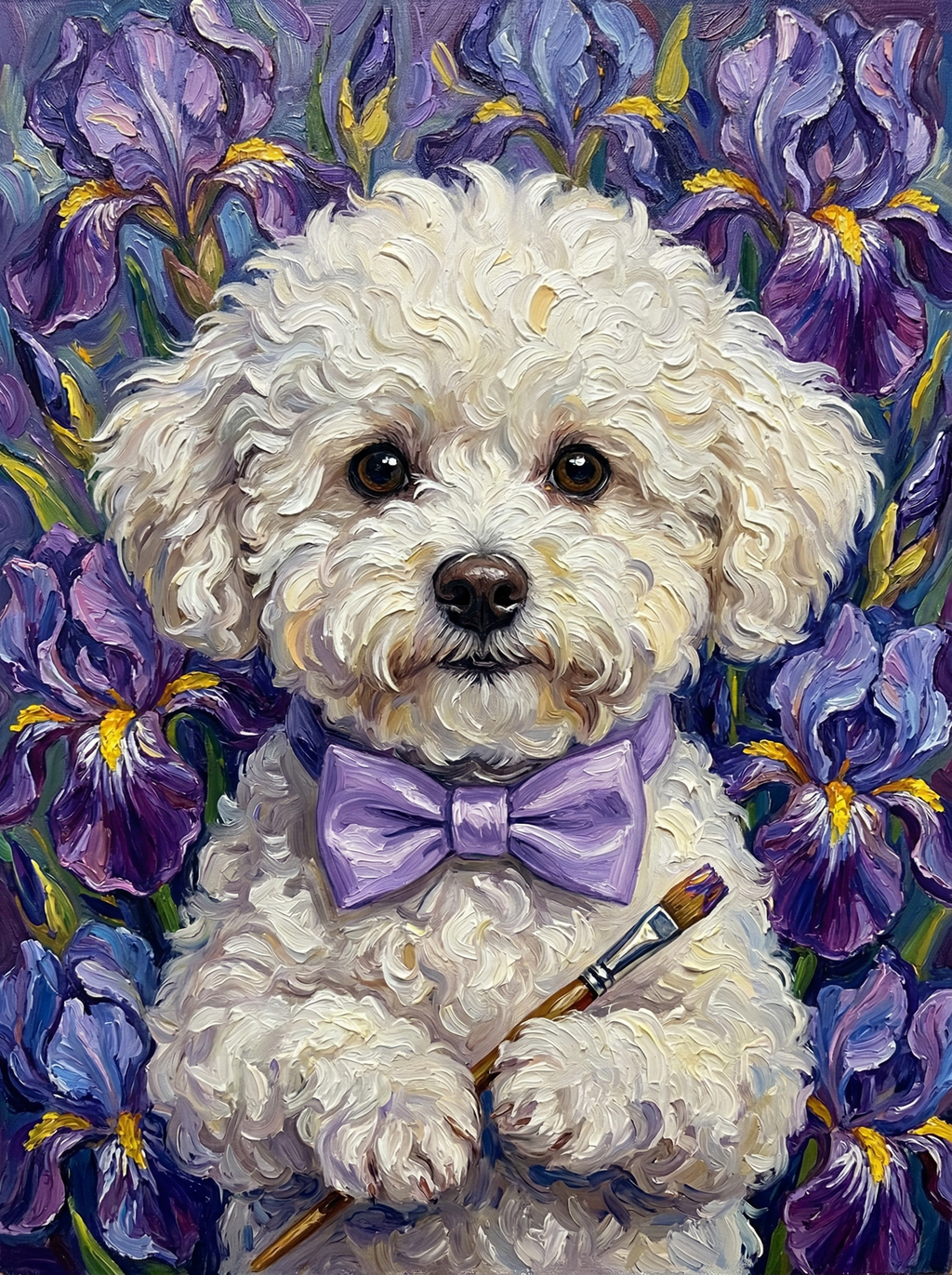 "Olive Grove" - Earthy Green Impressionist Pet Portrait